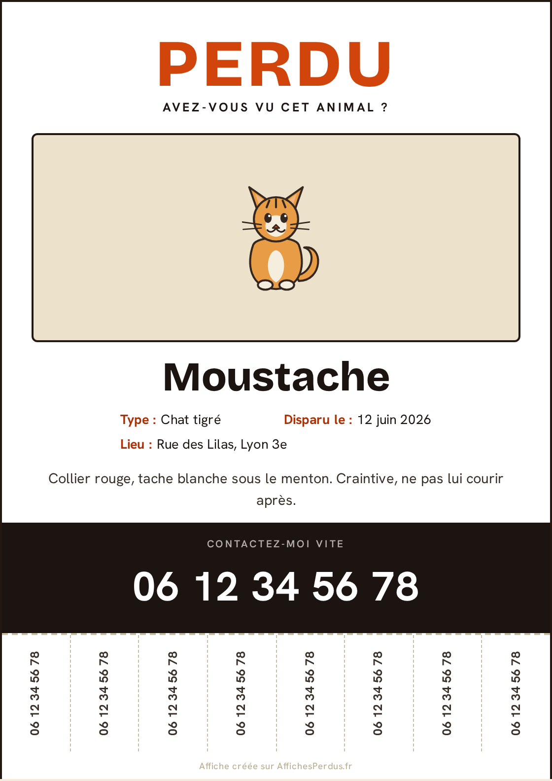 Modèle d'affiche chat perdu à imprimer — A4 gratuit