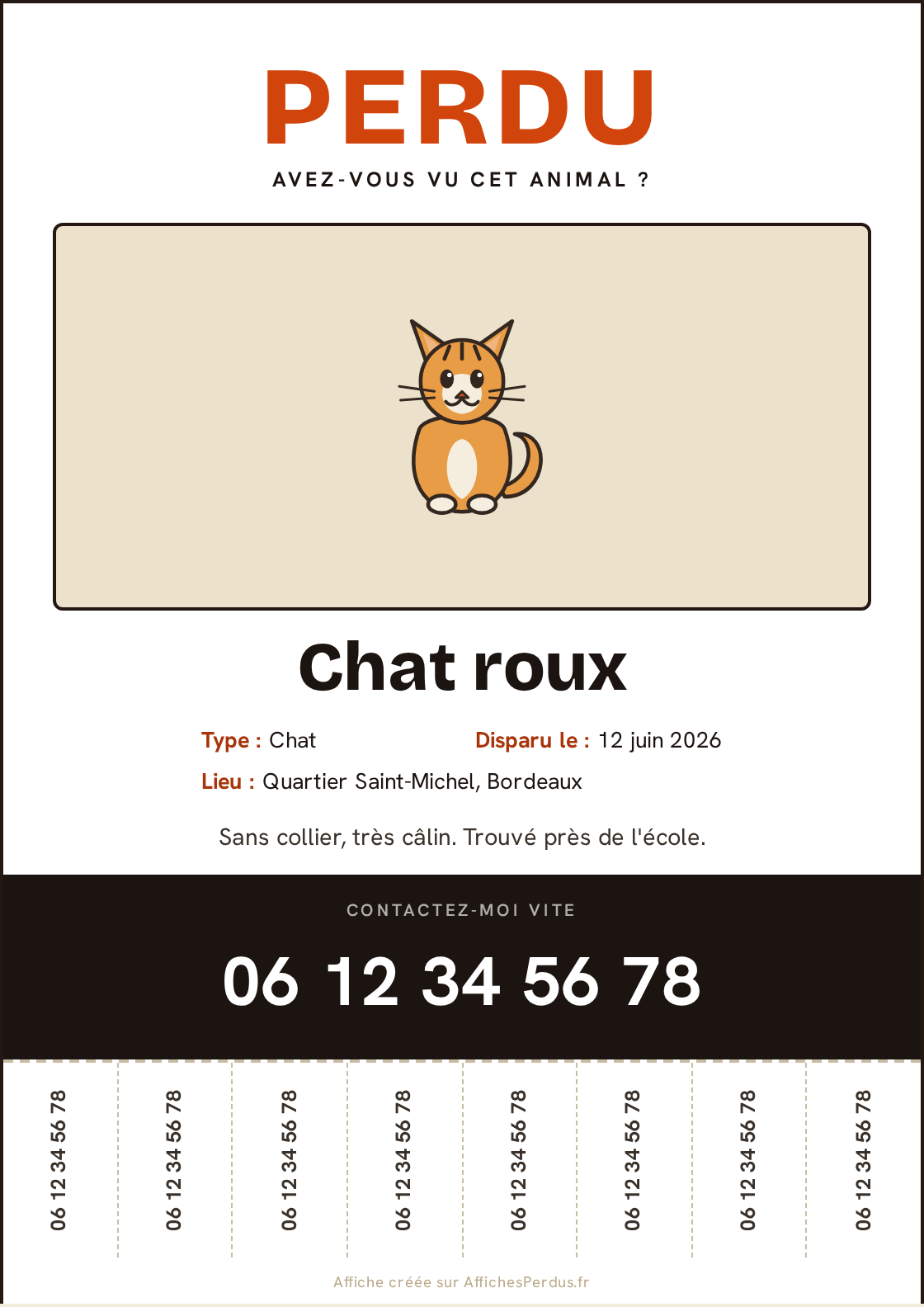 Modèle d'affiche chat trouvé à imprimer — A4 gratuit