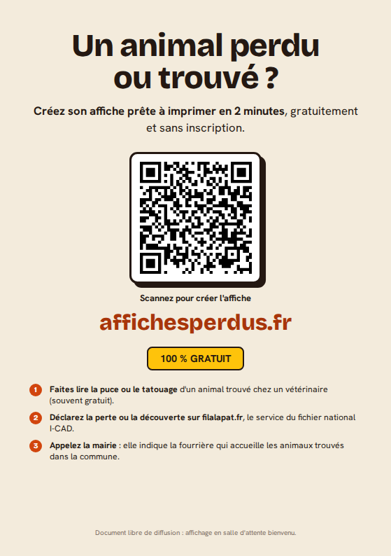 Affichette A5 « Un animal perdu ou trouvé ? » avec QR code