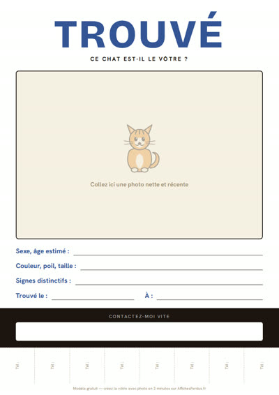 Modèle d'affiche chat trouvé vierge, A4